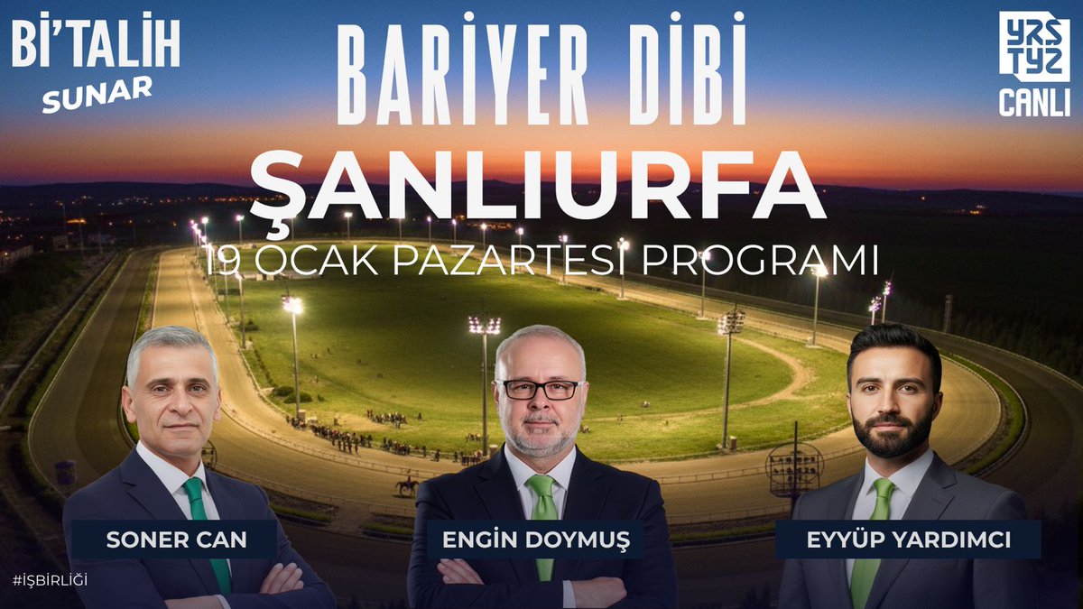🎬 <a href="/geldibitalih/">Bitalih</a>'in sunduğu #BariyerDibi her gün deneyimli moderatörleri ve uzman yorumcularıyla #Yarıştayız kanalında! #işbirliği

🗣 Bu akşam 22.45'te <a href="/bakrkoylu73edu1/">Engin DOYMUŞ-Radyo Tv Spikeri..</a> moderatörlüğünde <a href="/Sonercan2117/">Soner can</a> ve <a href="/eyyup_mc/">eyyüp yardımcı</a> "19 Ocak Pazartesi" günü koşulacak Şanlıurfa yarışını CANLI