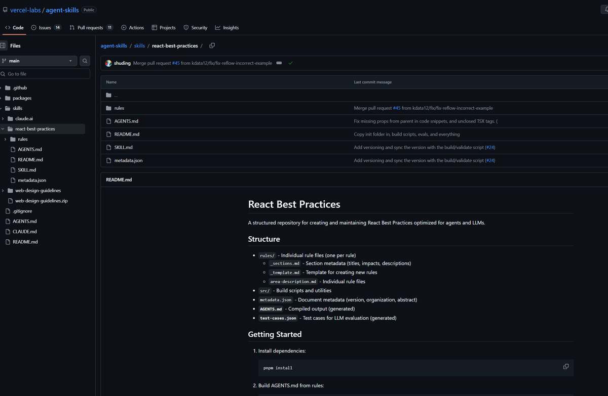 Utiliza Next.js o React?

Este repo es un MUST

Vercel ha subido un repo sobre buenas practicas en React y Next.js

Si utilizas Cursor o Claude Code utilizalo ;)

URL: agent-skills/skills/react-best-practices at main · vercel-labs/agent-skills · GitHub