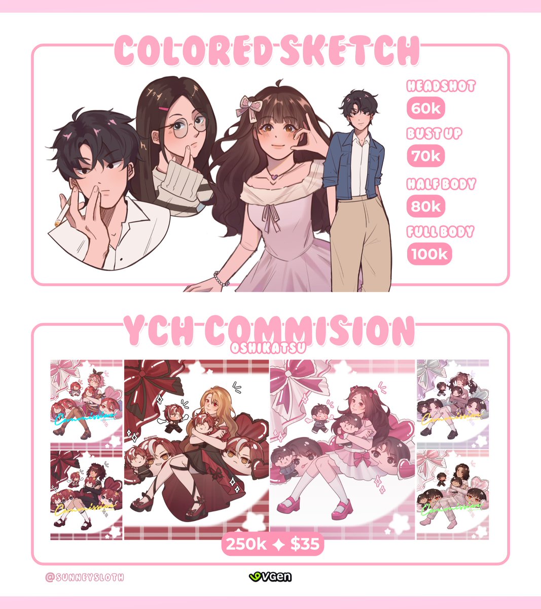 Sunneysloth's tweet image. [RT's and Likes are very appreciated]

۶۟ৎ OPEN COMMISSION ۶۟ৎ
Hii everyone!! My commission is open for local and international through vgen!!

Knock my DM if you're interested !!
🔗 vgen link on reply ^^
#VGenComm #artidn #zonakaryaid #VGenOpen #ArtCommission