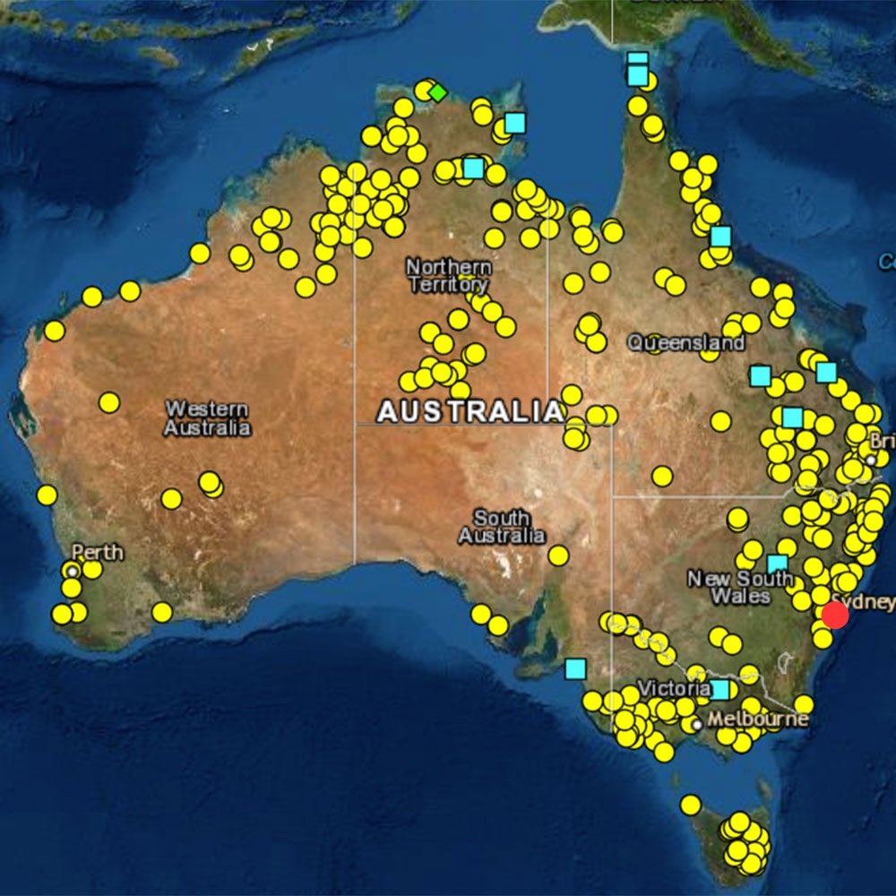 🔴 = Bondi Massacre of Jews carried out by two muslims
🟡 =  Recorded massacres of Aboriginals carried out by Christians from 1788-1930
🟦 = retaliatory attacks on Christian Settlers by Aboriginals.
🟩 = Maccassan attack on Aboriginals carried out by muslims

Radical Abrahamic