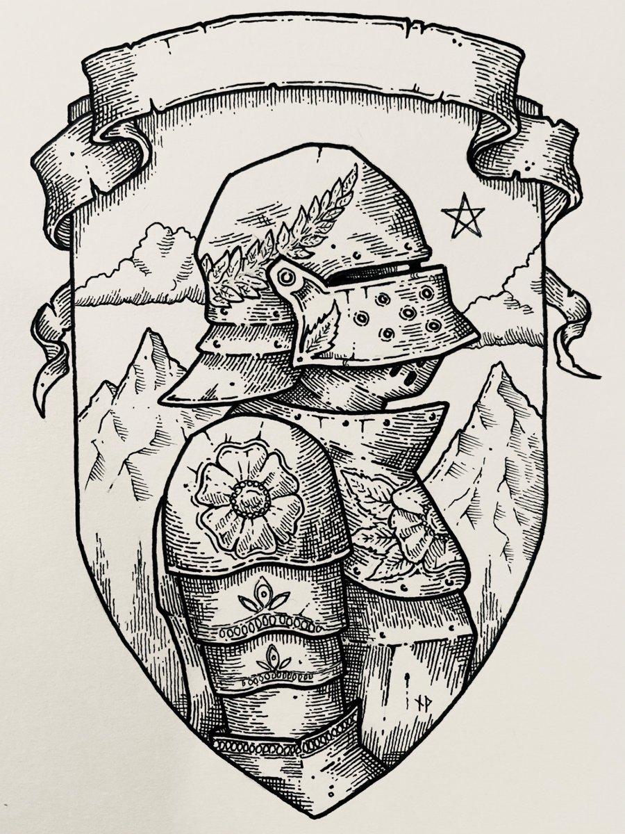 No, I don’t know what to write in the ribbon! In any case, I’m going to go ahead and call the hand-drawn part of this piece done for now 🙂

#handdrawn #inkart #dnd #dungeonsanddragons #ttrpg
