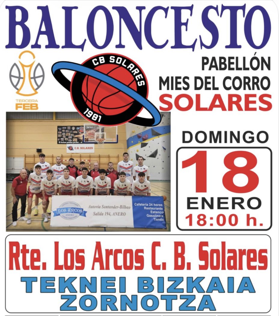 CBSolares's tweet image. 🏀| JORNADA 14

Restaurante Los Arcos CB Solares recibe este domingo al líder @zornotzast en el Mies del Corro.

Os esperamos a todos para animar a los nuestros.

¡VAMOS, SOLARES!

#TodoalRojo
