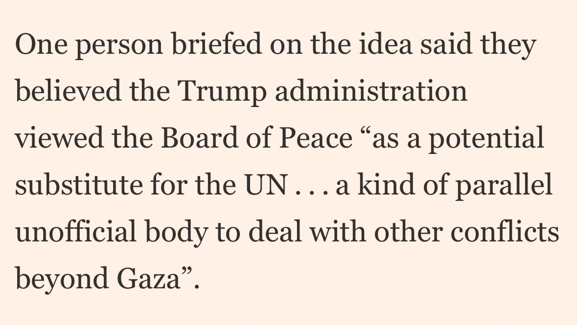 So basically the US want to transform the “board of peace” it has created to illegally administer the “aftermath” of the Gaza genocide into an imperial mechanism that can substitute the UN in other areas of conflict, while including the colonial genocide perpetrators in the board