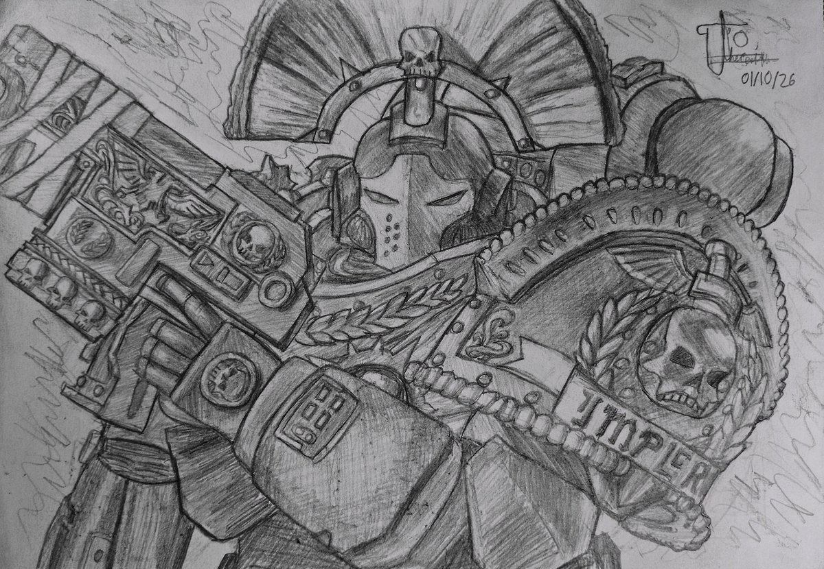 TheCEOofBlue's tweet photo. Drew the Relic Secundus armor set from Space Marine 2 
#warhammer40k #Practice https://t.co/awTJDIPNGN
