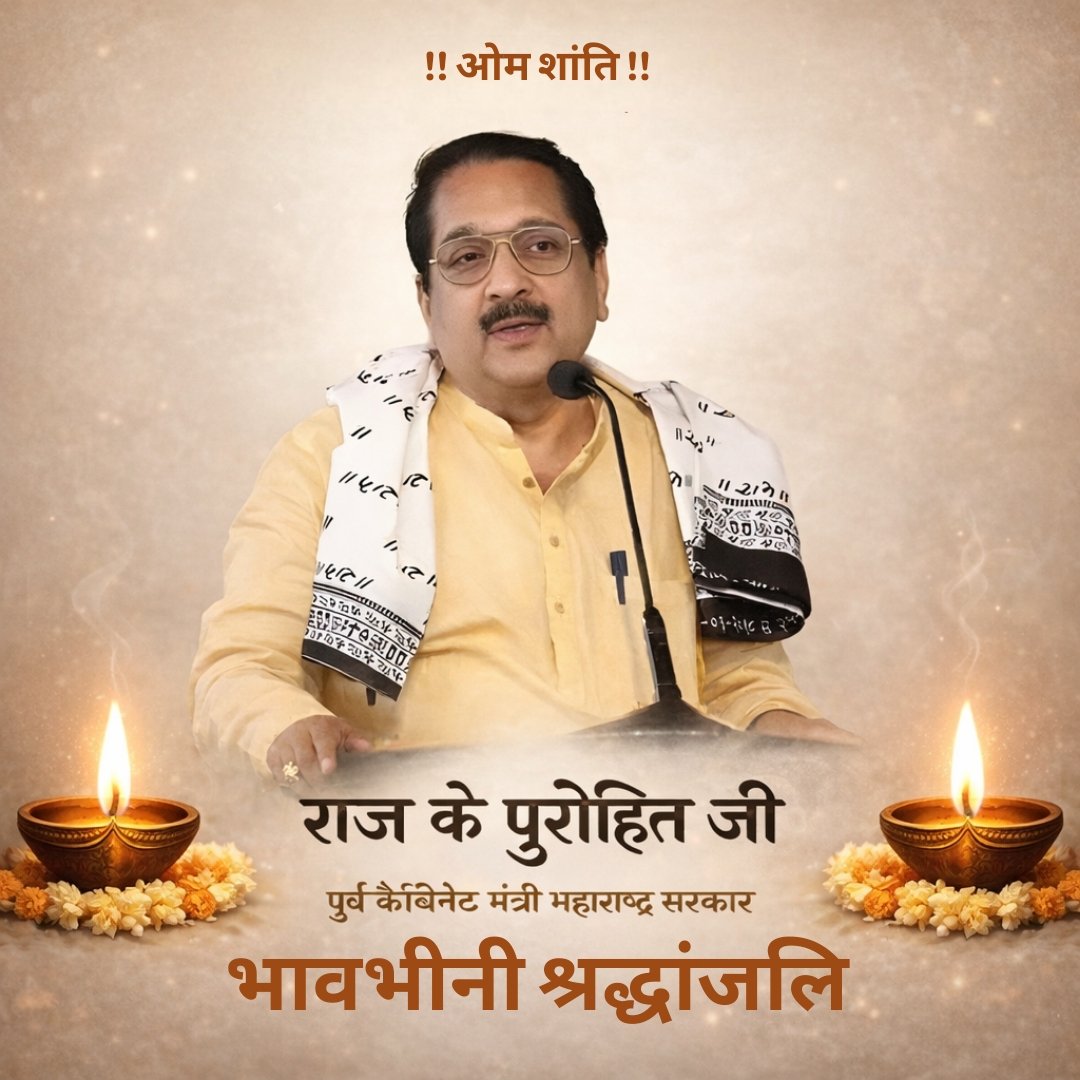 iprajpurohit's tweet photo. भाजपा के वरिष्ठ नेता, राजस्थान के मूल निवासी और महाराष्ट्र सरकार के पूर्व कैबिनेट मंत्री श्री राज के. पुरोहित जी के निधन का समाचार अत्यंत दुःखद है।

ईश्वर से प्रार्थना है कि पुण्य आत्मा को मोक्ष प्रदान करें एवं शोकाकुल परिवारजनों को इस वज्रपात को सहन करने की शक्ति प्रदान करें। https://t.co/7eTrwqng61