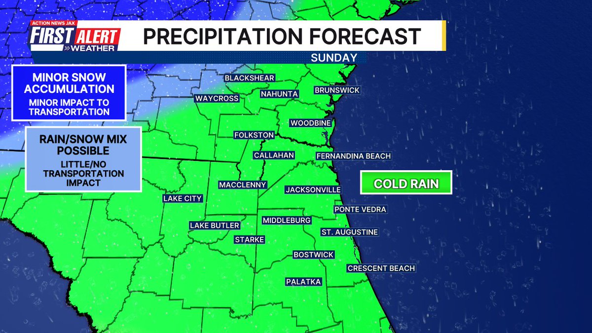 TrevorsWeather's tweet image. Snow in Florida two years in a row! Northeast Florida &amp;amp; southeast Georgia looking at a cold rain today. @ActionNewsJax #firstalertwx #flwx #gawx