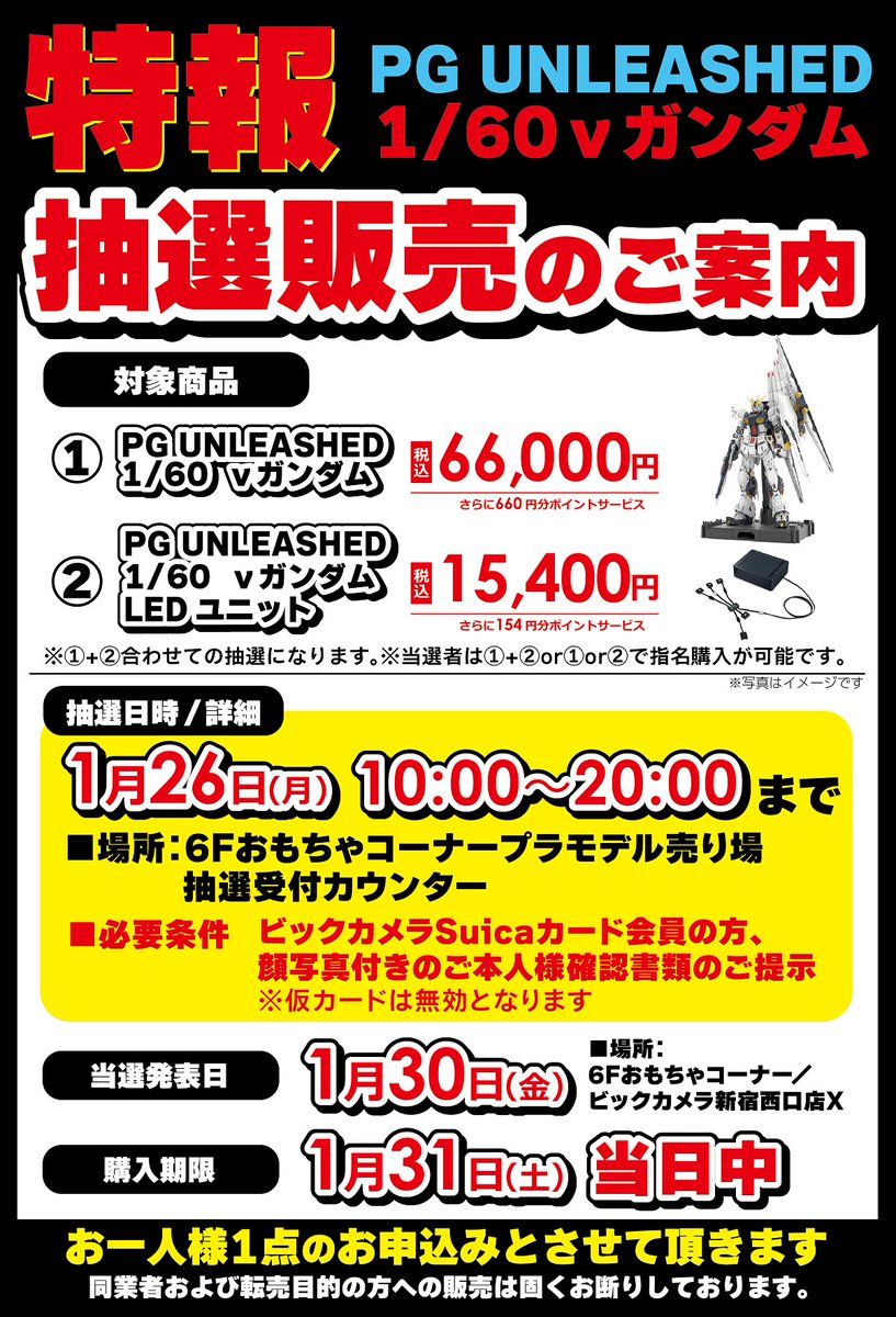 📢抽選販売のご案内 1/31(土)発売 PGU 1/60 νガンダム/専用LEDユニット