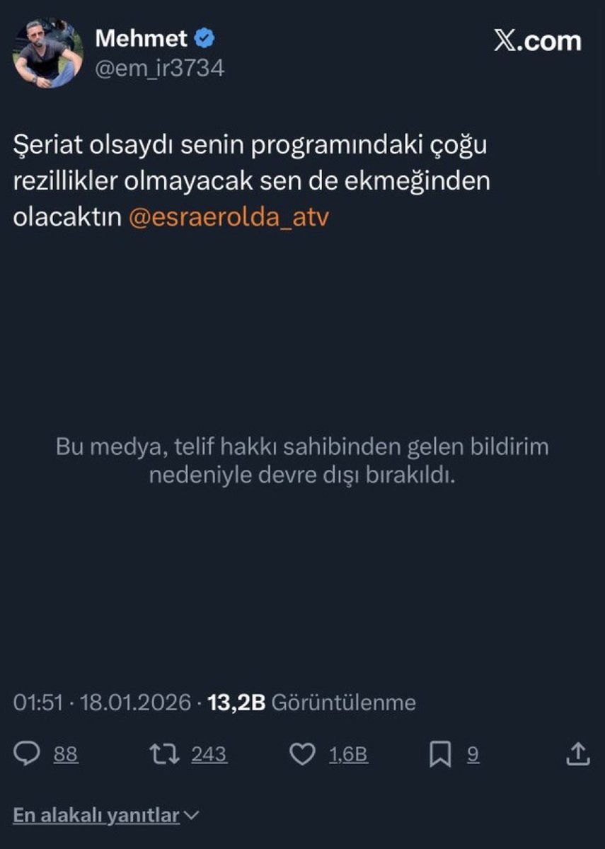 Çıkıp özür dileyeceğinize bir de telif atıyorsunuz öyle mi? 

Ha Halk Tv ha ATV 

Siz Muhafazakar kesimin içine sızmış Lawrenslersiniz <a href="/esraerolda_atv/">Esra Erol'da Programı</a> <a href="/atvcomtr/">atv</a>