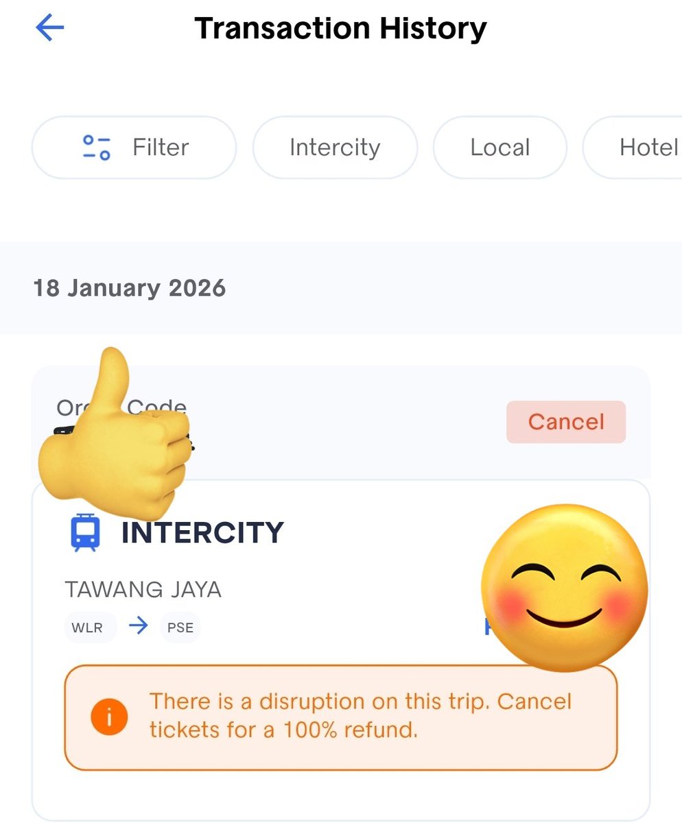 destinipl's tweet photo. @suncues @KAI121 Di pilihan my ticket. Klik kode booking pemesanan tiket yg batal. Nanti ada tulisan seperti ini kak, diikuti aja petunjuknya. Kalau mau langsung refund bisa di stasiun, di loketnya. Ga harus stasiun pemberangkatan. Kalau lewat app KAI Access utk proses refund 1-7hari kerja https://t.co/1MqNYqSmJV