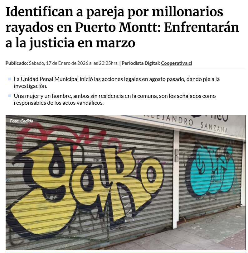 Queremos un #PuertoMontt más limpio, ordenado y seguro, y por eso aplicamos una política de #ToleranciaCero frente a quienes rayan o vandalizan nuestros espacios. Y llevamos adelante un plan de recuperación para que la capital de la Región de Los Lagos vuelva a destacar como la