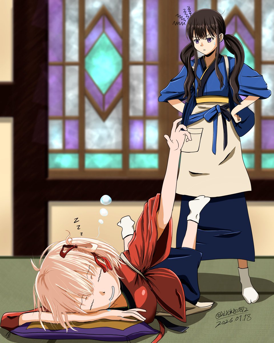 ALASKA0812's tweet image. （これが歴代最強のファーストリコリス…？）

#リコリコ 

前回の対絵です。
あ、前回ってたきなさんが千束さんのスカートめくってるやつじゃなくて、カッコいい方ねw