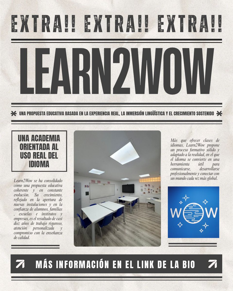 Catalunya Digital ha hablado de Learn2Wow y no podemos estar más agradecidos 💙 

 👉 Lee el artículo completo en el enlace: catalunyadigital.es/learn2wow/

#Learn2Wow #CatalunyaDigital #EducaciónConValores #Idiomas #MetodologiaPropia