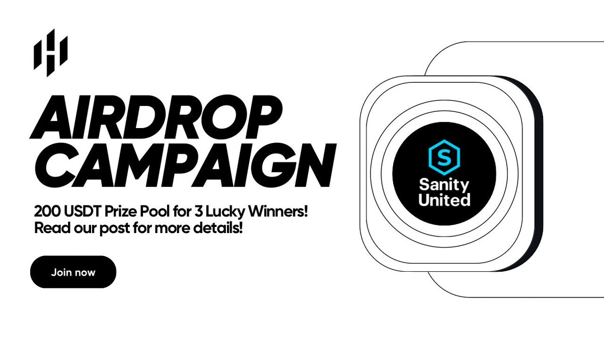 Huostarter's tweet image. Huostarter is excited to share Mini-Airdrop for celebrating the upcoming launch of $SUT 

Total Rewards: $200 USDT

3 RANDOM WINNERS will share the prize pool!

How to participate? 
1. Follow @Huostarter &amp;amp; @sanity_united  
2. Like + Repost + Tag 3 friends
3. Join :…