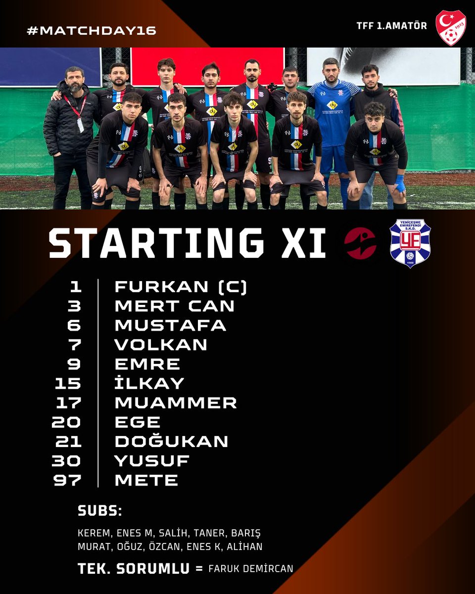 ⚽ A-Takımımız 16.Hafta Karşılaşmasında! ✨

16.Hafta karşılaşmasında Güngören Belediye’ye konuk olacağız.
📍 Stad: İbb Yenikapı Tesisleri
🕒 Saat: 15.00

🔥 Mücadeleye başlayacağımız ilk 11 belli oldu!
💙 Tüm kalbimizle #Emirefendi’nin yanındayız!