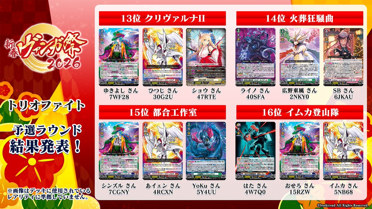 🪁🎍#新春ヴァンガ祭2026🎍🪁 トリオファイト 結果発表🎉 ✨決勝