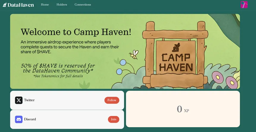 dem_defi's tweet photo. 🏕️ Welcome to Camp Haven — @DataHaven_xyz  official activation & your main path to the $HAVE airdrop.

Learn decentralized data ownership, stress-test an AI-powered storage network, create, build, and explore across themed “tents.”

🎓 Learn (tokenomics, AI, DePIN)
🎨 Create (art, writing, AI visuals)
🛠️ Build & test the network
📖 Shape the story with the community

Earn XP → XP becomes $HAVE.
Same wallet. No bots. Real contributors win.

Adventure starts now 🌲