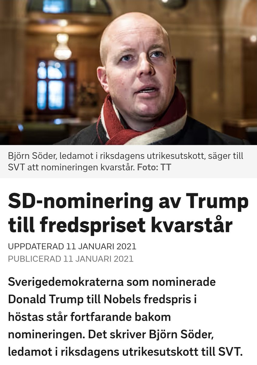 Det var ju SD som nominerade Trump till fredspriset. Hade jag glömt.