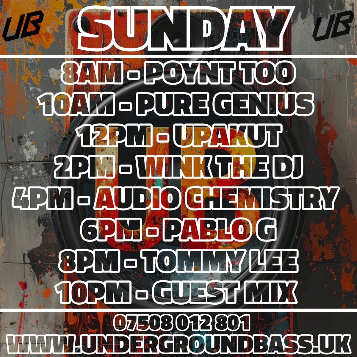 🔥 Sundays selectors 🔥

Undergroundbass.uk
Stream - Chatroom - Merchandise 

📲 Studio Line 0750 8012801
