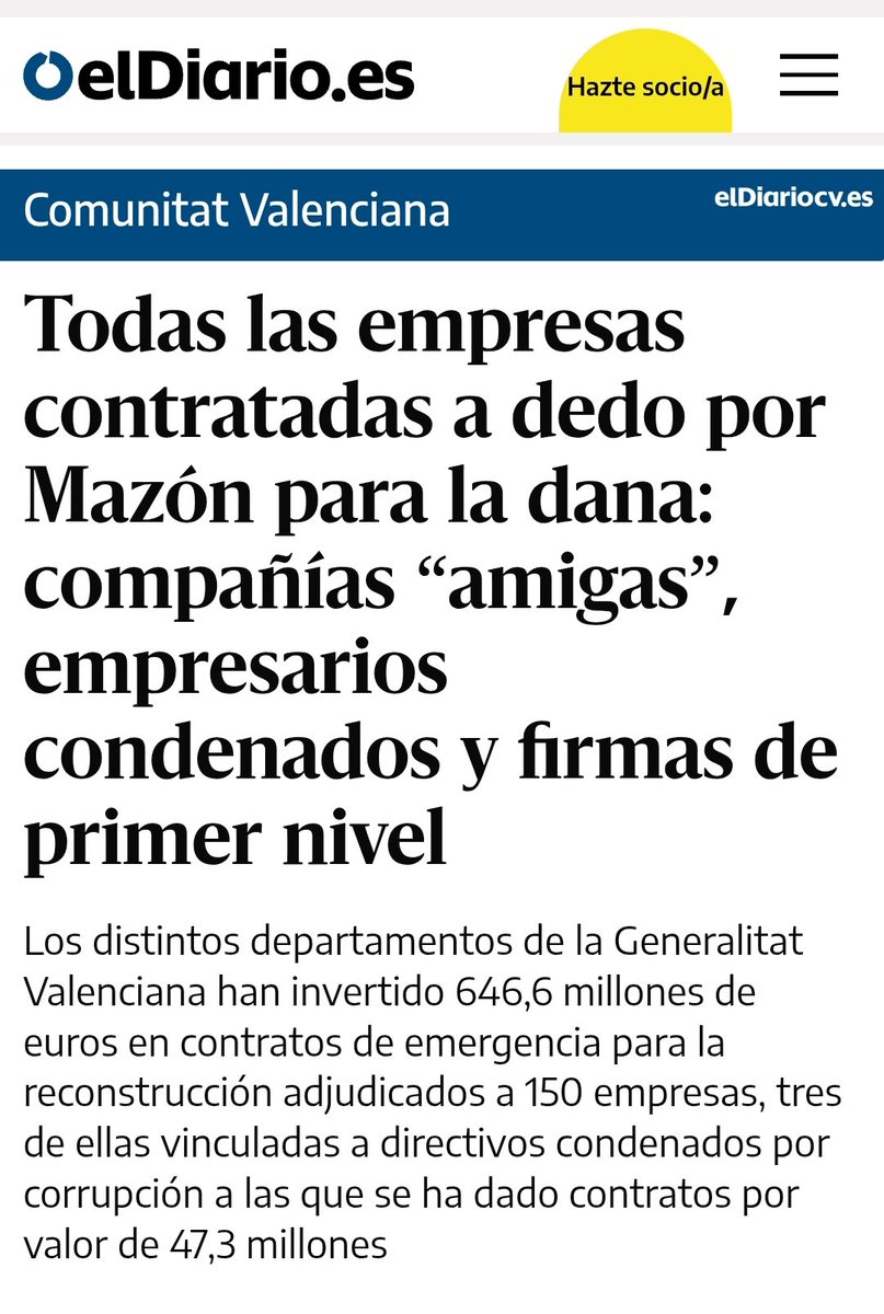 Exactamente por esto han mantenido más de un año a Mazón.
Tenía que repartir los contratos de la reconstrucción entre las empresas amigas.

Pero una vez ya no es presidente de la Generalitat ni del PPCV, y no pinta nada, ya lo pueden dejar caer, antes no.
Los muertos después de