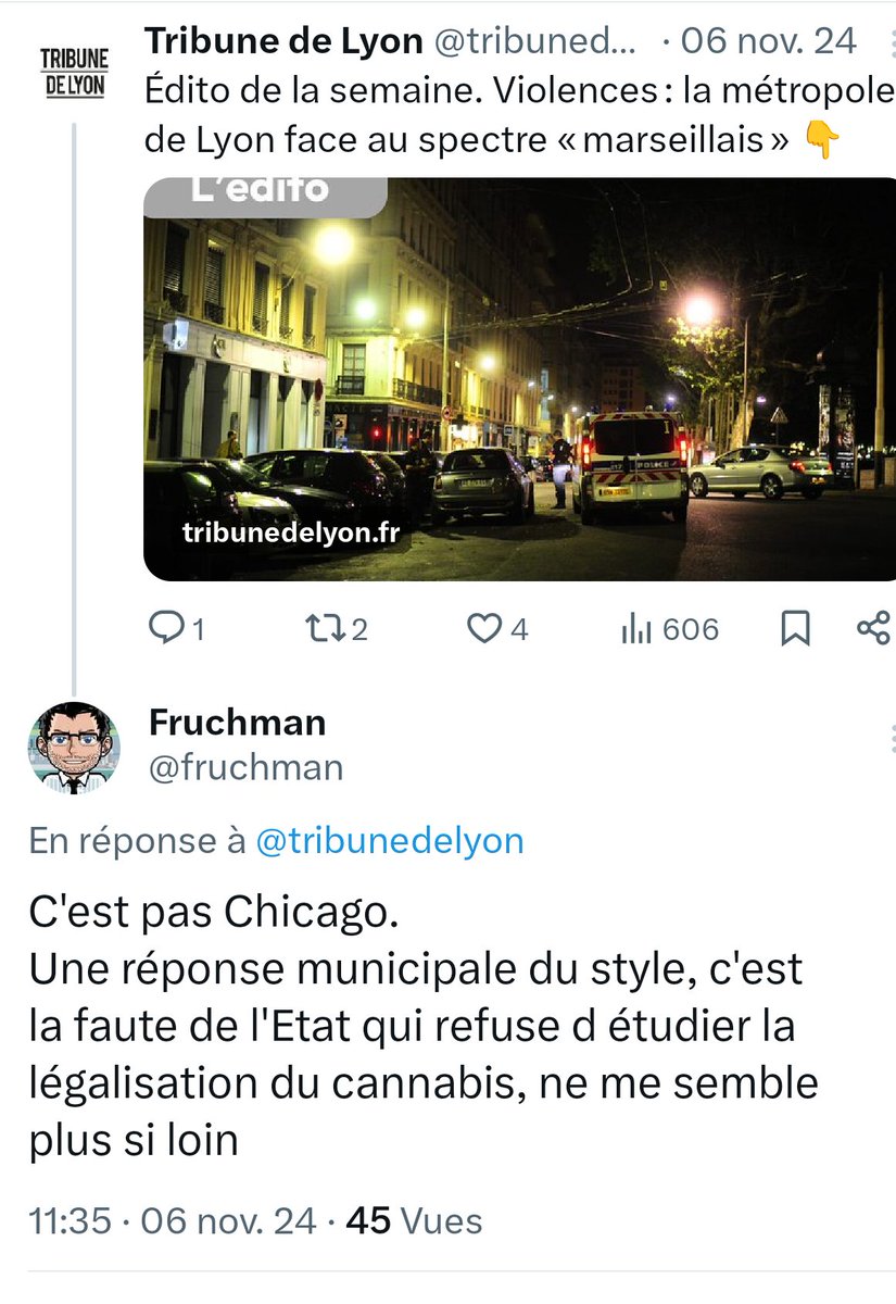 fruchman's tweet photo. @actufr_lyon @Gregorydoucet Les 2 ont le même discours : légalisation 
L'un des deux enjoint néanmoins la gauche a se saisir des questions de sécurité, l'autre est maire .
Doucet comme a chaque élection se redecouvre une vocation sur le canabis, puis l'oubliera dès le lendemain https://t.co/5XUpojZzIp