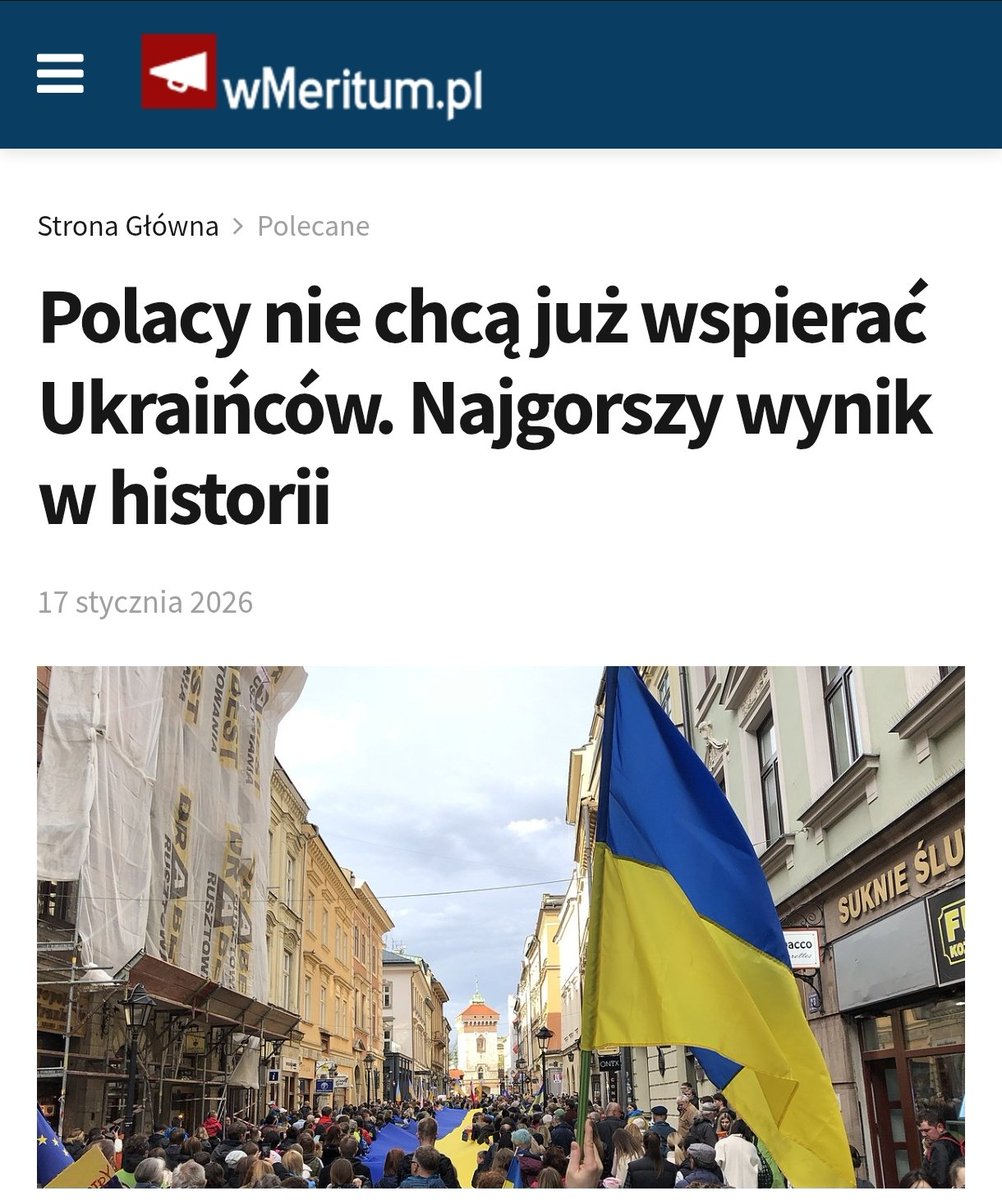 CBOS opublikowało najnowsze badanie opinii publicznej. Wyniki pokazują najniższy w historii poziom poparcia Polaków🇵🇱 dla Ukraińców🇺🇦. To wyraźny sygnał zmiany nastrojów społecznych! wmeritum.pl/polacy-nie-chc…