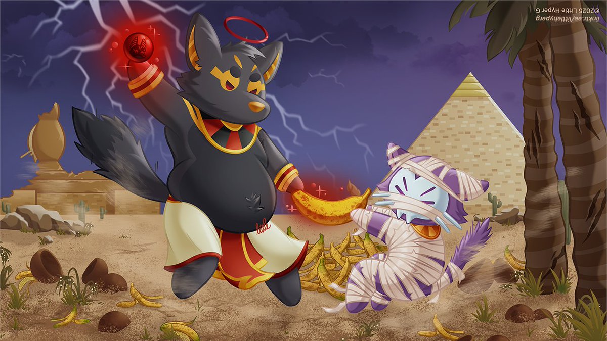 LittleHyperG's tweet image. In spite of being buddies, the First Skullcat and Unabis often fight for who will savour the last Banan 🍌
And, as we know, Chonk Unabis has mystical power within his grasp 😨

#SuperAnimalRoyale #Furry #FurryArt #Anubis
