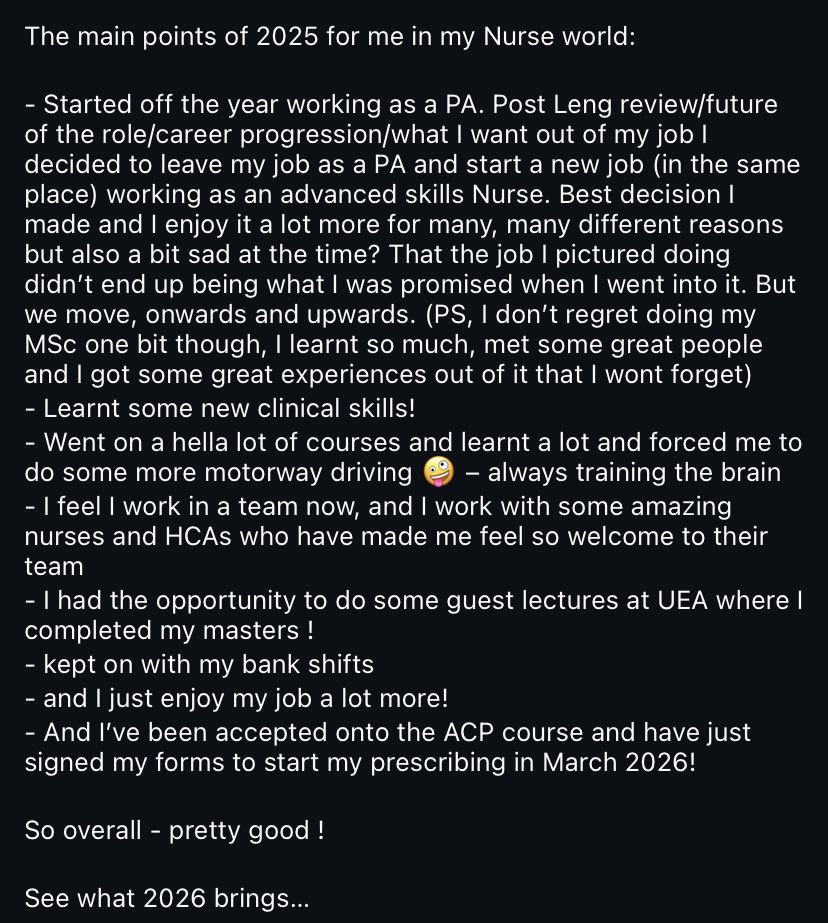 medicalmodelbri's tweet photo. Sept 2021- NQ nurse 

March 2024 -NQ PA 

Sept 2025- Leaves PA role and switches to ‘Advanced Skills Nurse ‘ because of @lengreview restrictions 

March 2026-  tACP and prescribing modules  

Everyone wants to be a GP without lifting those heavy a** books @wesstreeting https://t.co/H5sBo62RVC
