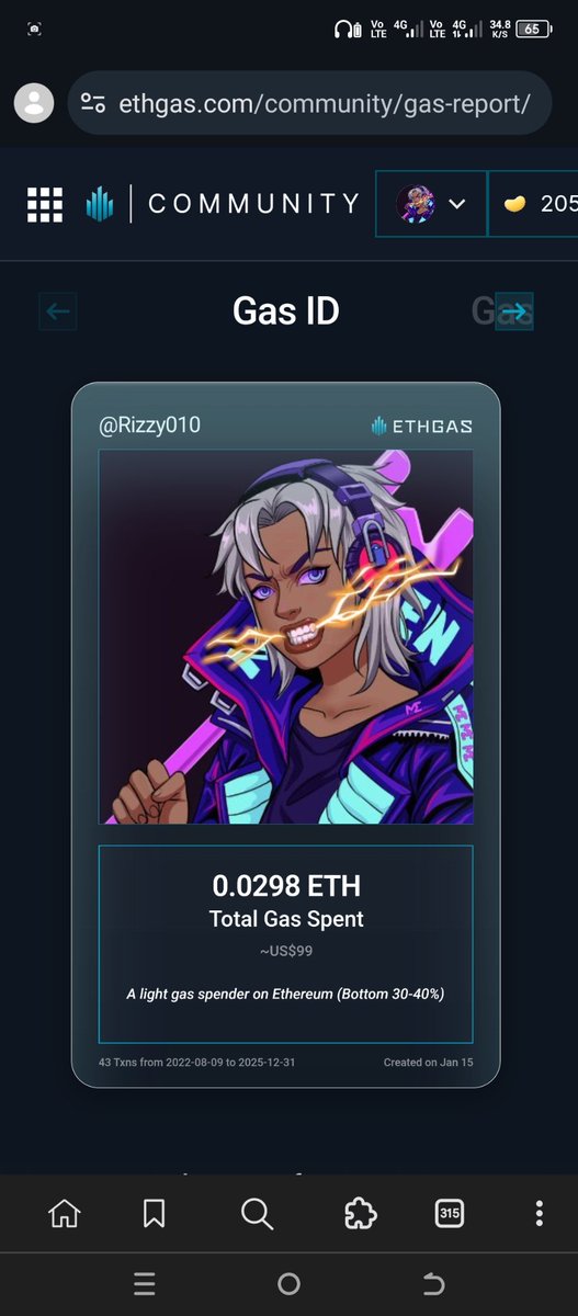 Leveled up in the Great Gas Reckoning with ETHGas! 💪

Kiddo Jack status: 0.0298 ETH gas spent, 75 Beans earned—supporting the Gasless Future!

Claim your Gas ID at ethgas.com/community/gas-…