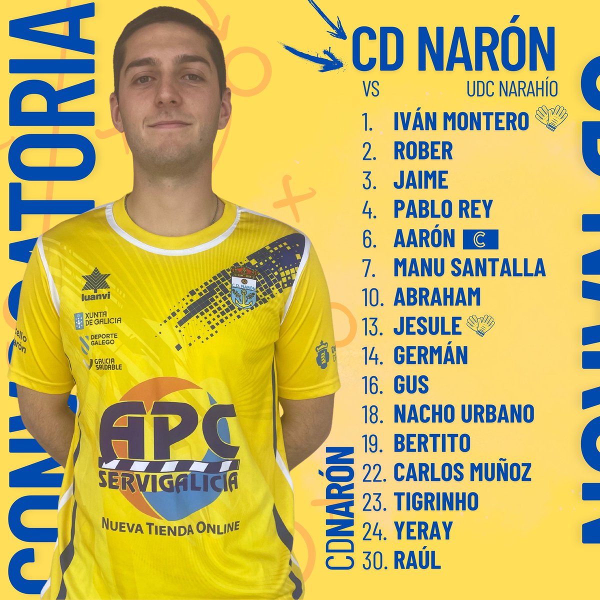 CDNaron's tweet image. 📋 Os 16 elixidos por Rafita para recibir ao UDC Narahío a partir das 16:30 en #OCadaval 

¡VAMOS! 

#CDNaron