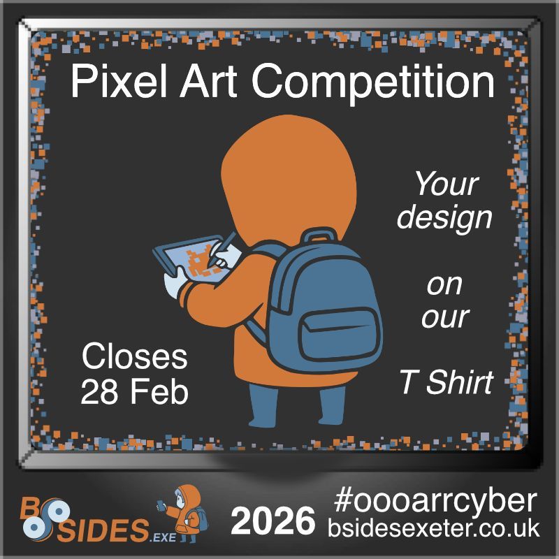 BSidesExeter's tweet photo. COMPETITION TIME!

We will be doing a special run of cotton tees. All the money raised will be going to Children's Hospice South West. Pixel art celebrating curiosity.

More details: https://t.co/9aPmxqEGaW 

Charity page: https://t.co/nOP53mpZUs 

#oooarrcyber https://t.co/HekkfVQxds
