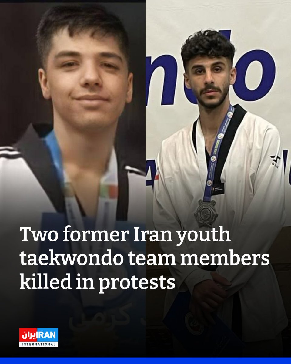IranIntl_En's tweet image. Two former members of Iran’s youth national taekwondo team were killed during the protests in Iran, according to several prominent taekwondo figures.

Amirhossein (Shayan) Shekari and Amir-Mohammad Karami, former members of Iran’s youth national team in 2022, were killed by…