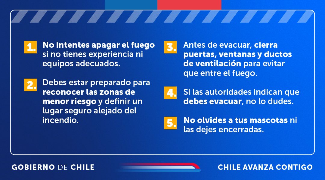 GobiernodeChile's tweet image. Tu salud y bienestar es primordial. Frente a un incendio forestal, sigue estas recomendaciones

🚨 Si recibiste la Alerta SAE por #IncendiosForestales, evacúa de inmediato.