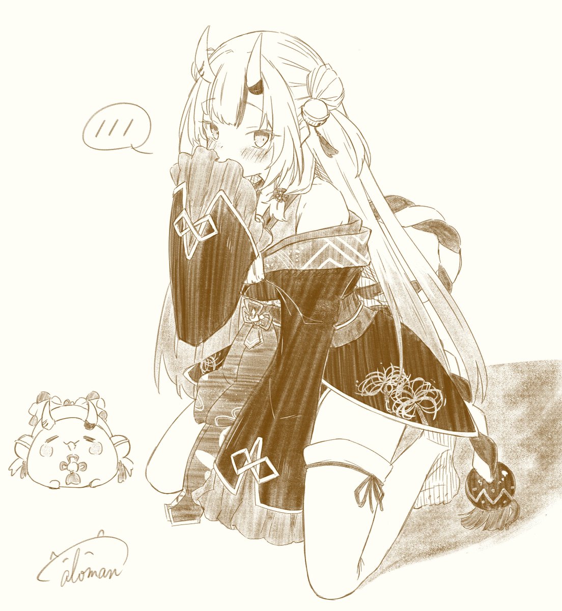 Calomen22's tweet image. #百鬼絵巻 
ﾗｸ(ง ˙˘˙ )วﾗｸᝰ✍🏻
てれてれおっじょ