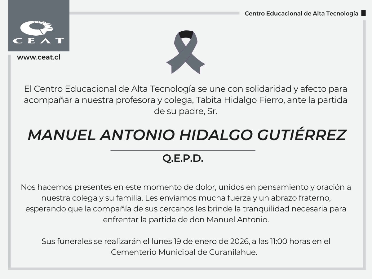 Todo nuestro apoyo y oración para la profesora Tabita Hidalgo y su familia ante la partida de don Manuel Antonio. Mucha fuerza. 🕊️