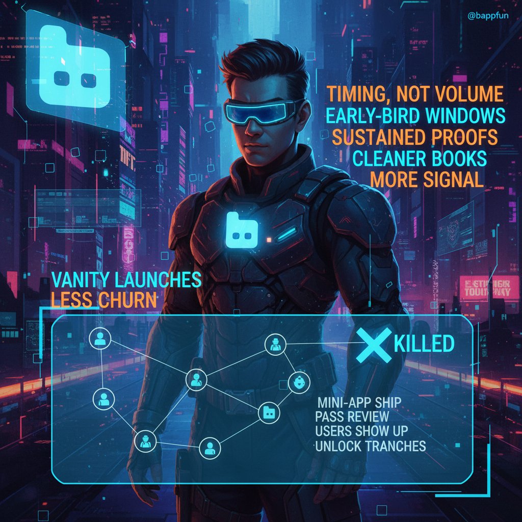 GN 👀 The edge at @bappfun right now is timing, not volume. Early‑Bird  windows rewire demand: access opens in waves for people with sustained  proofs, not fast raids. Day one gets cleaner