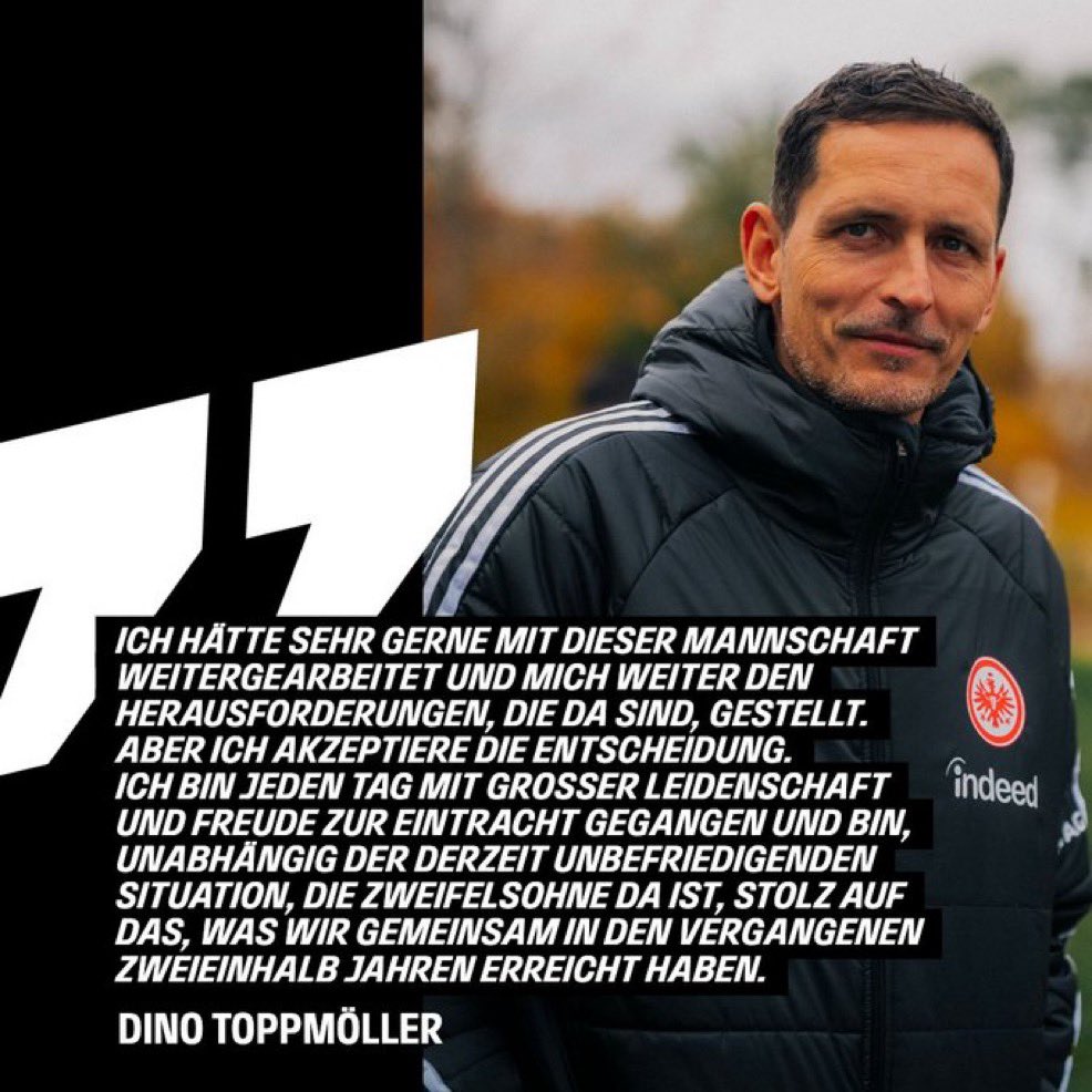 🚨🦅 Dino Toppmöller with very respectful words towards the fans and the club following his dismissal. Top coach, top mentality. #SGE 🇩🇪