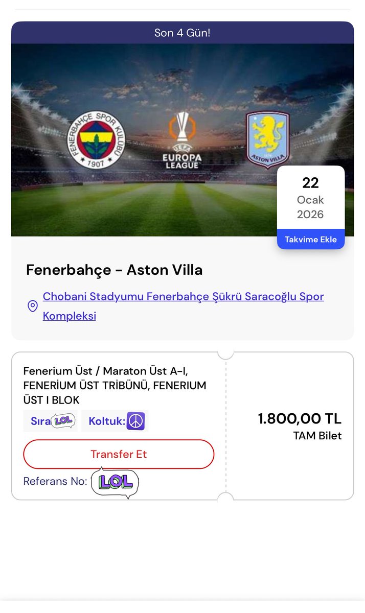 ramiresfb1970's tweet photo. Fenerbahçe - Aston Villa maçı Fenerium Üst biletimi devredicem.İstanbul ici Avrupa yakası elden teslim olurr #biletdevir #kombinedevir #kombinedevret #FenerinMaçıVar #kombine #fenerbahcebilet #fenerbahcebiletdevir 💫💫 https://t.co/PpkhKCWEVf