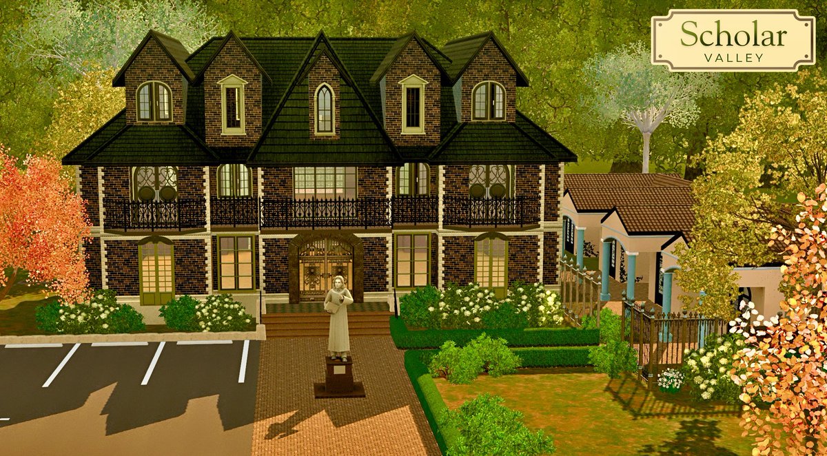These are the new builds for #Sims3 Scholar Valley! 1st pic shows a furnished starter home with an apartment building next door. 2nd screenshot is showing the house on the other side of the apartments. 3rd is an occupied house. And last we gave the Writers Retreat resort 😄