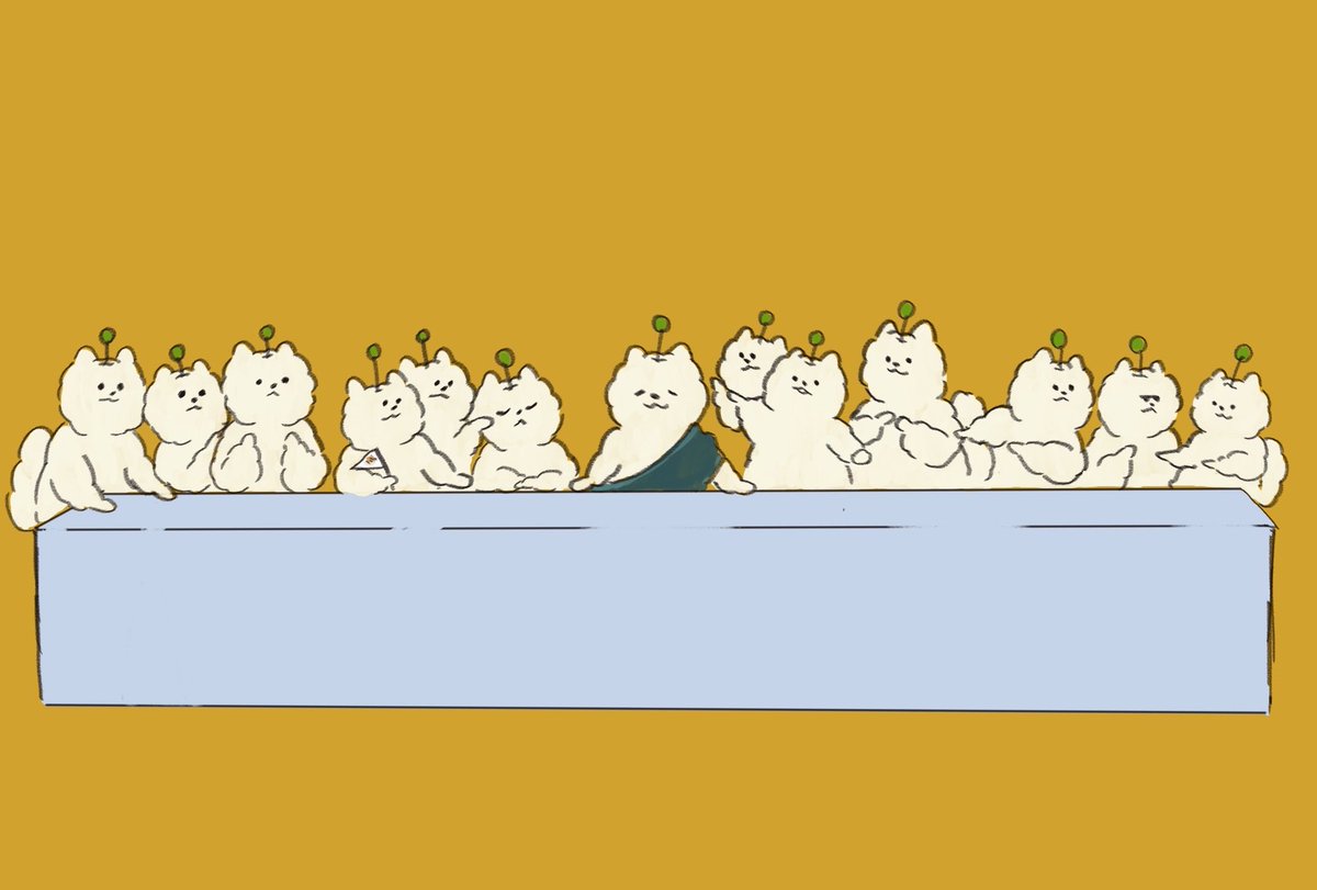 しゅまさんぽお疲れさまでした🟢
展示していた「青いターバンの犬」と「今夜の晩餐」です（そんなタイトルだったんだ）
 #しゅまさんぽ_展示