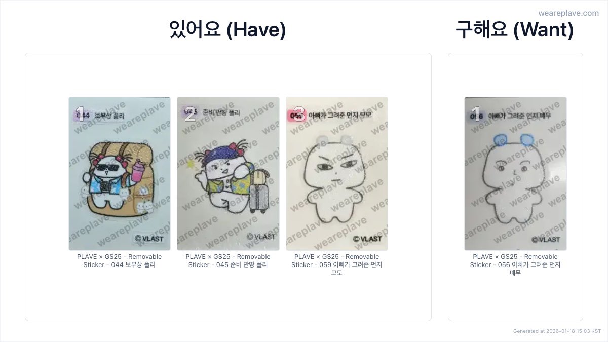 swO624_'s tweet photo. 플레이브 gs25 띠부씰 교환구해요!!!

저: 44 보부상 플리, 45 준비 만땅 플리, 59 아빠가 그려준 먼지 므모
😇: 56 아빠가 그려준 먼지 몌무

플리2개<->먼지 몌무도 가능합니다!
(준비 만땅 플리 종이에 기름 약간 묻어있어요🥹)

배송 준등기, gs, cu 모두 가능합니다

연락주세요🙏🙏🙏 https://t.co/Zj8Y24qXX8
