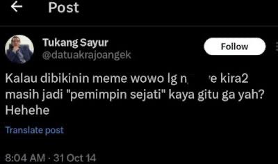 Cuitan tempoe doeloe si Hasan Nasbi kasarnya luar biasa ga ada lawan.

Tp konyolnya org mcm dia dikasi jabatan oleh presiden <a href="/prabowo/">Prabowo Subianto</a> , ga jls apa pertimbangannya! 🤣🤣🤣
