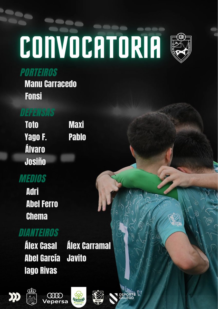 🧩 𝘾𝙊𝙉𝙑𝙊𝘾𝘼𝙏𝙊𝙍𝙄𝘼

Os nosos convocados contra o SD Agolada!