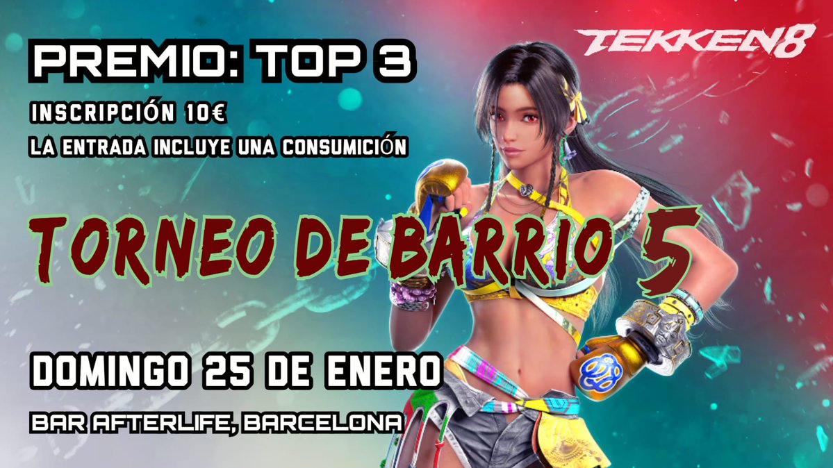 Tibetanotk's tweet image. Tenemos un nuevo Torneo de Barrio en Barcelona el próximo domingo 25 de enero🔔

Esta vez estaremos en @BarAfterlife por primera vez, que promete ser un salto de calidad respecto a los otros eventos:

🥤La entrada incluye una consumición
⌚️Apertura 12:00 - Cierre 20:00…