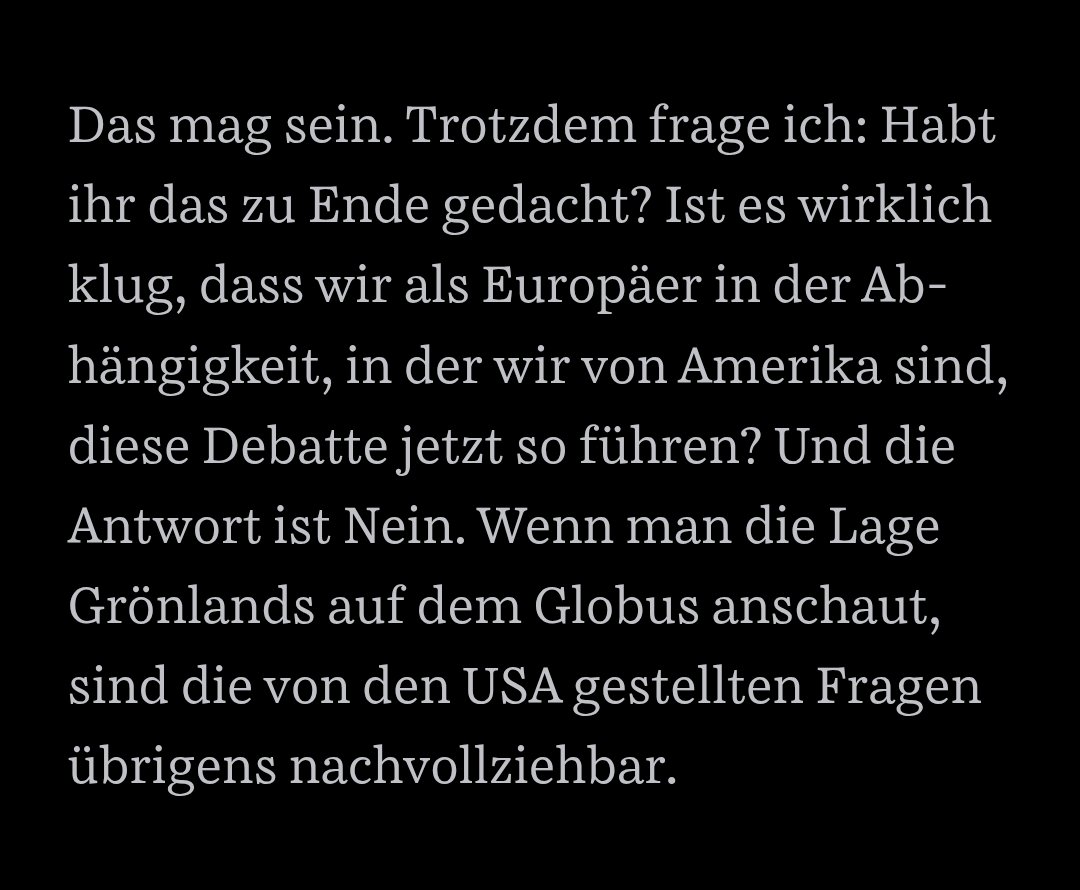 Mixed signals from Germany. This is not how standing with Denmark looks like. 

Jens Spahn, CDU/CSU group leader and parliamentary right-hand of Chancellor Merz calls the American demands on Greenland: ''understandable"

German troops left Greenland again - after just two days.