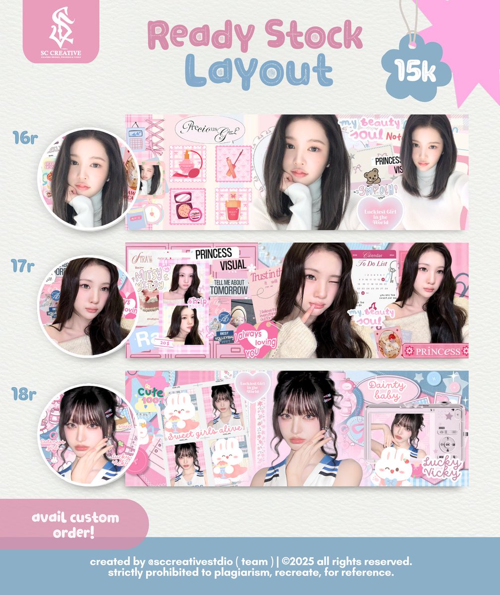 sccreative2's tweet image. Help retweet? thank u 💗
Hai aku ada ready stock layout cute dari Wonyoung, Liz, Karina, A-na dan Juun ✨

Where beauty meets consistency. find your perfect layout match 🌸⭐️
#zonauang #zonaba