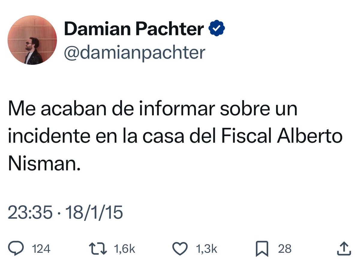 flandivar's tweet image. Toda historia tiene un principio. Y el horror del asesinato de Nisman no quedó tapado gracias a este tuit, uno de los más importantes en la historia de Twitter argentina, de ⁦@damianpachter⁩. No, ni en pedo nos vamos a olvidar.