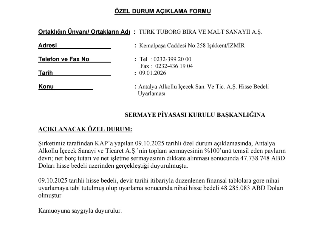 Yaklaşık 47,75 milyon  dolar bedelle Antalya Alkollü İçecek satın alımı gerçekleşti. Burası zaten 2 mir TL yapıyor. Kapasite artışına da yaklaşık 500 mio TL yatırım harcaması var. (ÇED) Net nakit pozisyonu bitmiş olması muhtemel. #TBORG