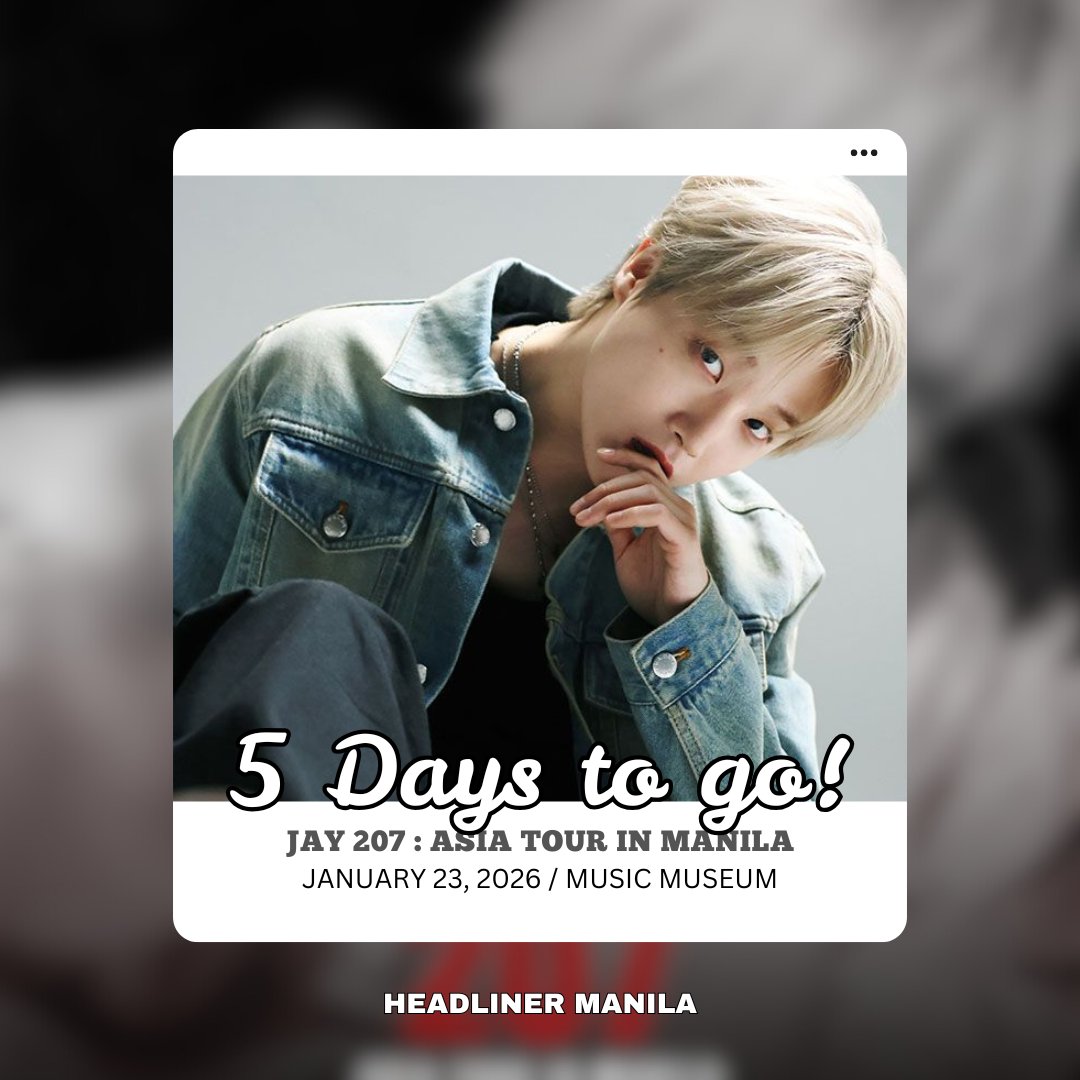 headlinermnl's tweet image. FIVE DAYS TO GO MANILA! 😍❤️

JAY 207 ASIA Tour in Manila

📍MUSIC MUSEUM
January 23, 2026

🎫 ticketmelon.com/bbe/jay207mani…

Presented by: Together Manila 
#김진환 #JAY
#아이콘 #アイコン #iKON
#JAY207 #207ASIATOUR #JAYinManila
#iKONIC #hylive #bbemanila