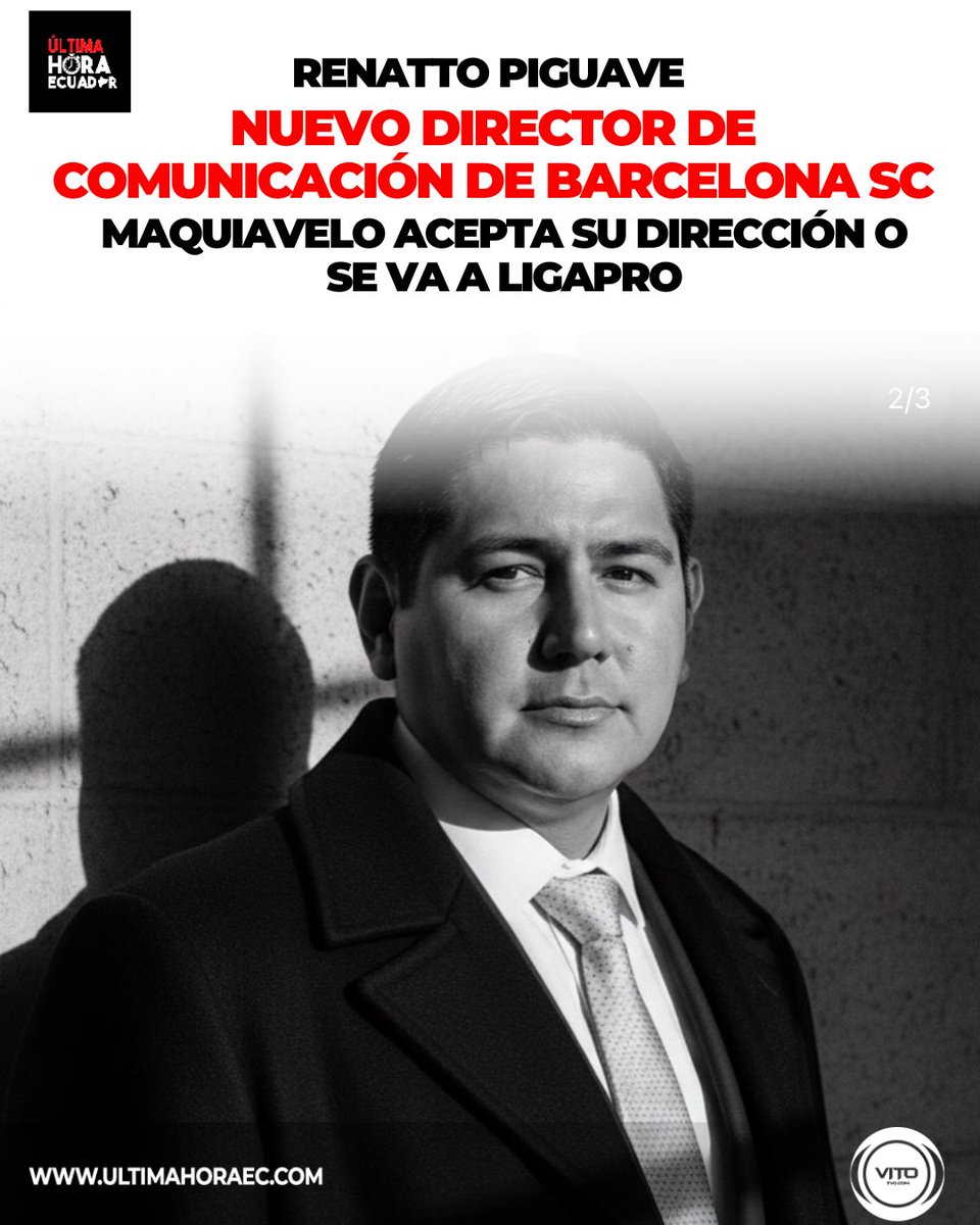UltimaHoraEC_'s tweet photo. Renatto Piguave fue designado como nuevo director de Comunicación de Barcelona Sporting Club, en medio de un reordenamiento institucional dentro del club torero. La decisión marca una nueva etapa en el manejo de la imagen y el relacionamiento del Ídolo con su hinchada. https://t.co/Q5VeFZisQy