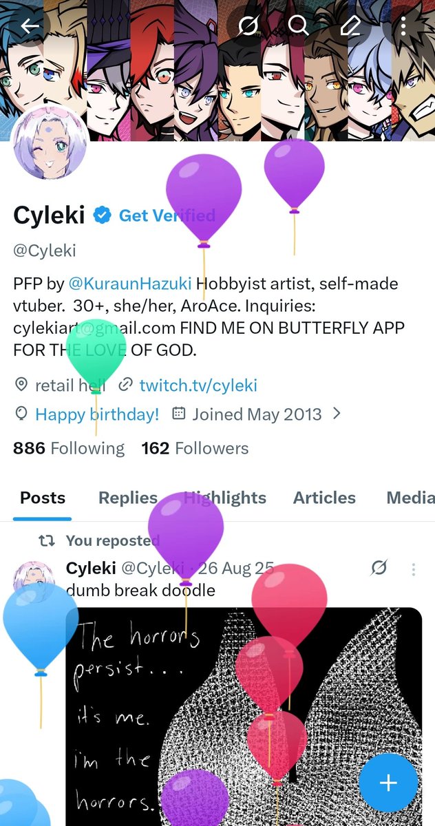 Cyleki's tweet image. BALLOON DAY! i'm oldge! :D
also CONVENTION DAY! i'm (gonna be) broke! :D